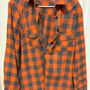 Plaid Button Down Shirt in Orange and Gray